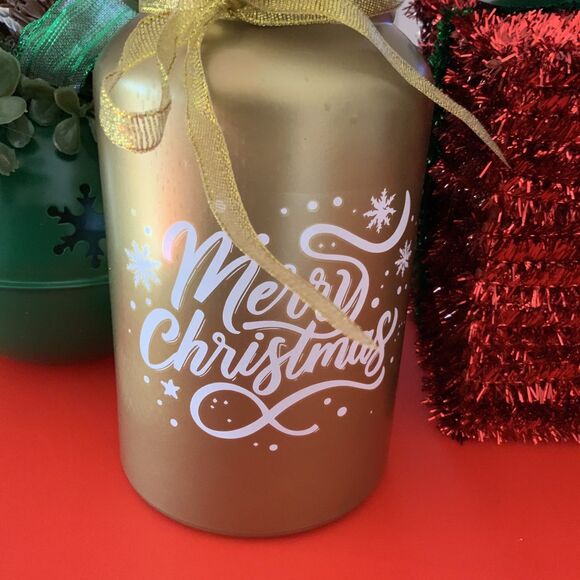 Gold Decorative Glass Seasons Greetings Jar With Bow - Picture 3 of 5